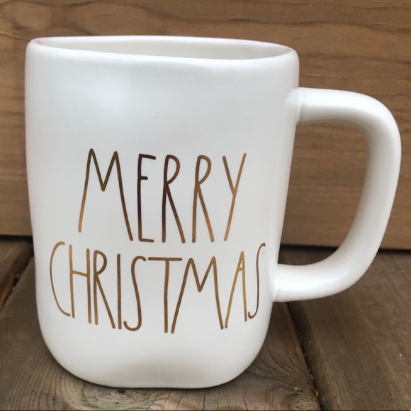 Rae Dunn Gold Letters Farmhouse Mug Ceramic Cup Holiday Merry Christmas Cream